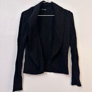 Ann Taylor Womens Long Sleeve Petite Open Front Cardigan Sweater Black Small